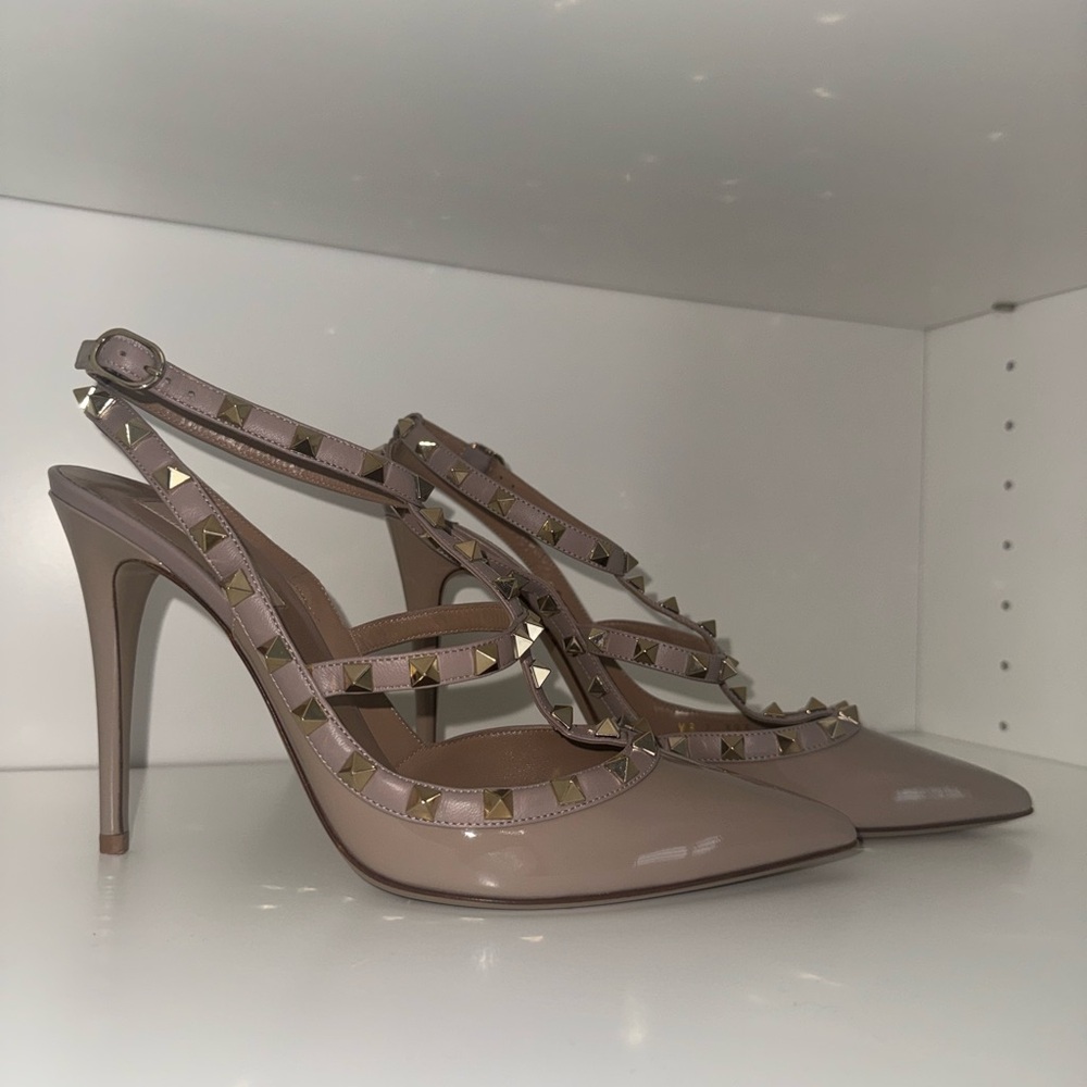 Valentino Garavani Nude Studded Slingback Heels, size 11.5